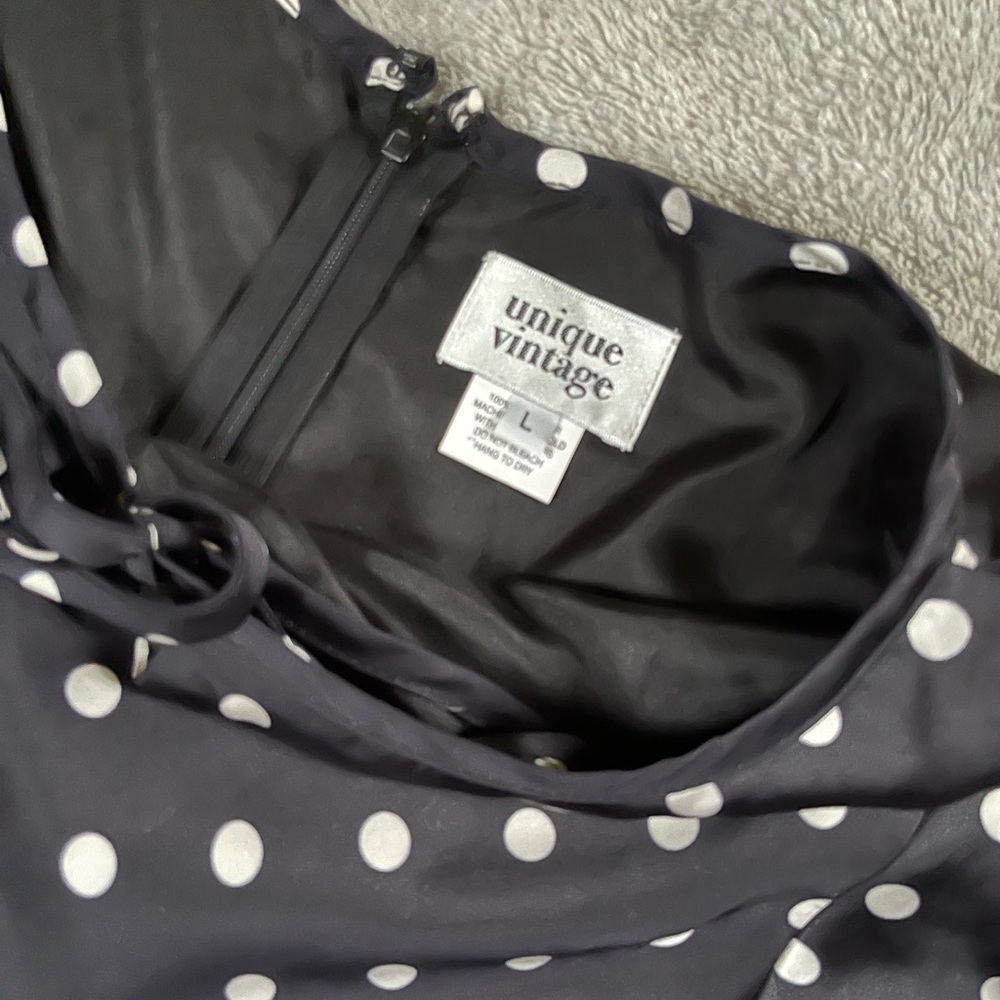 EUC Unique Vintage black with white polka dot dress size L - Picture 3 of 10